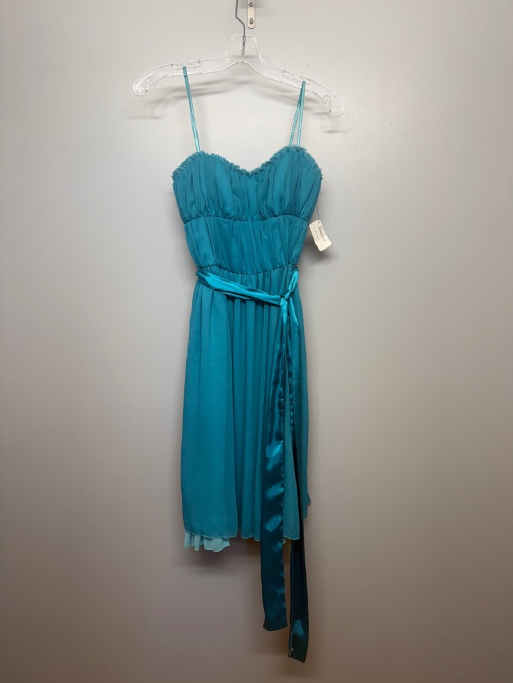 ABS Allen Schwartz Teal Formal Prom Flowy Belt Tie Midi Dress